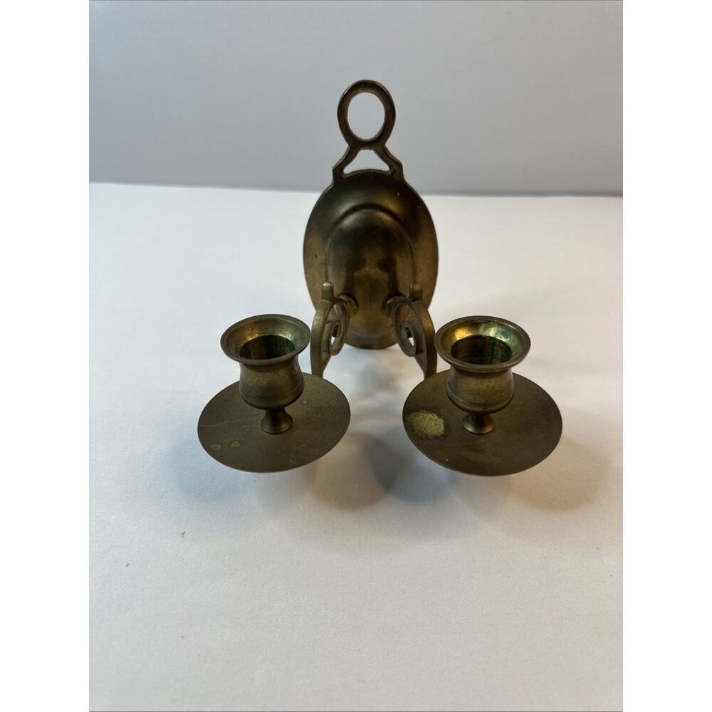 Vtg Brass Two-Arm Candle Holder Wall Sconce Glass Votive Holders